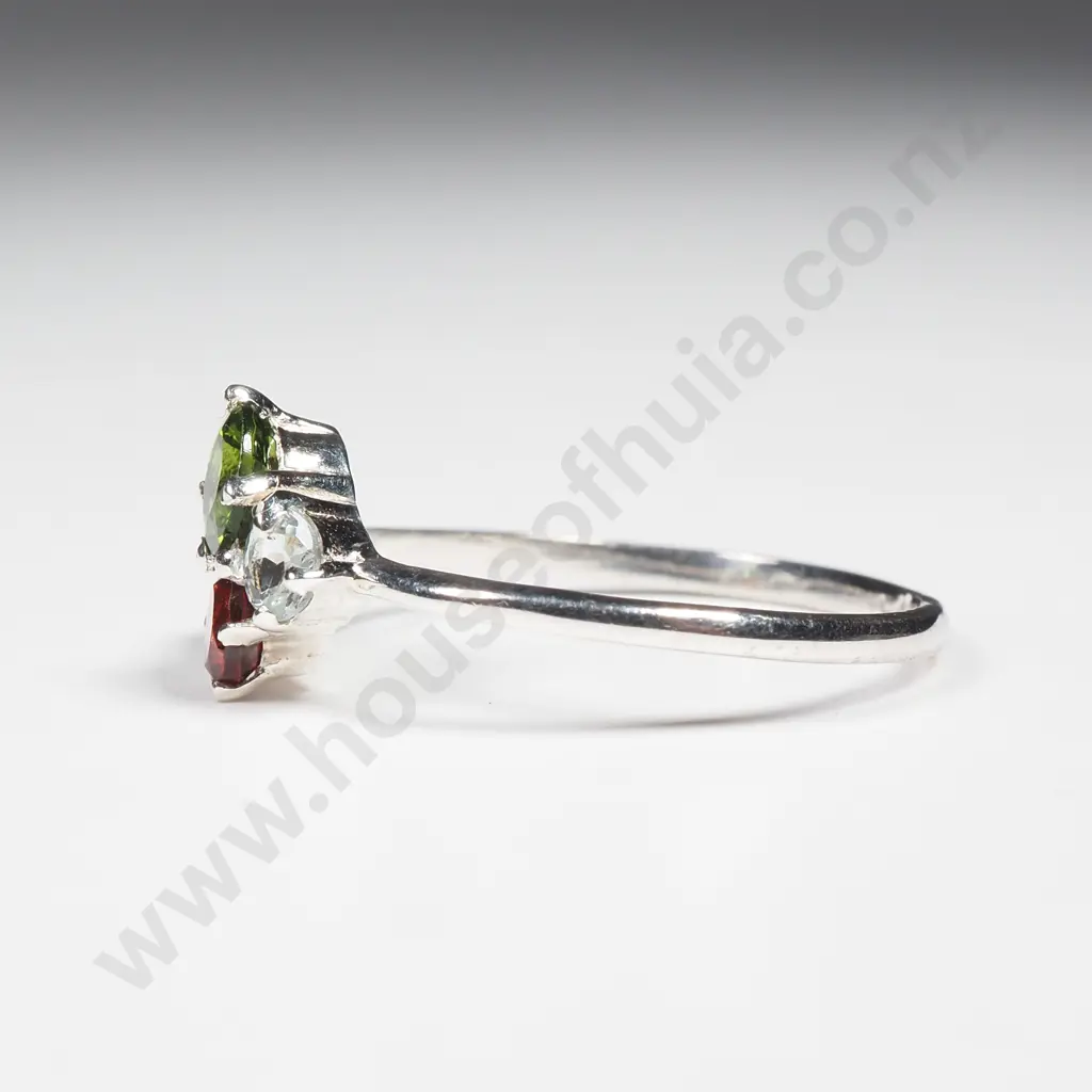 Sterling Silver Garnet, Blue Topaz & Peridot Ring Image 1++