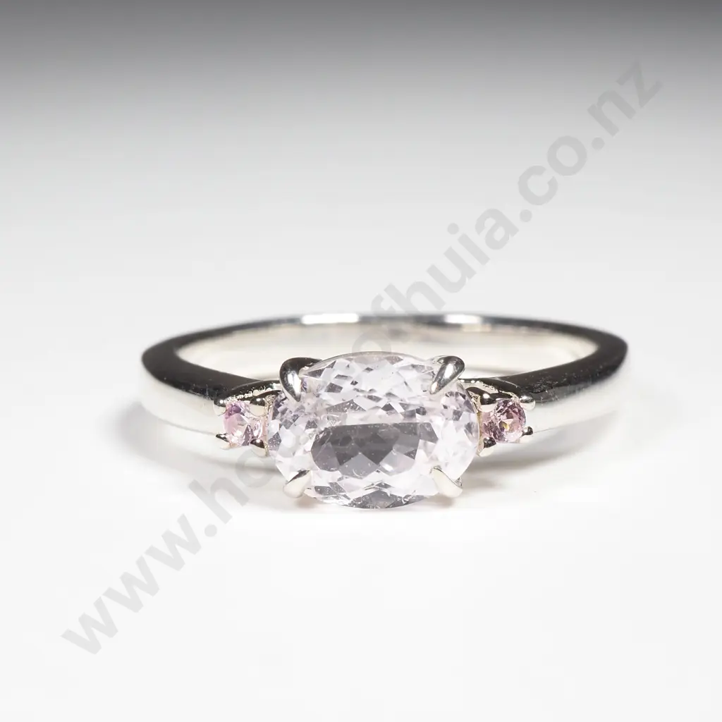 Sterling Silver Kunzite & Pink Sapphire Ring w Authenticity Card Image 1++