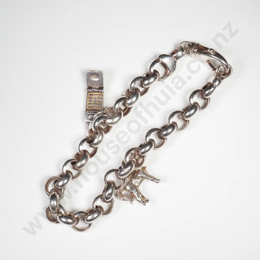 Sterling Silver Belcher Bracelet w Two Charms Image 1++