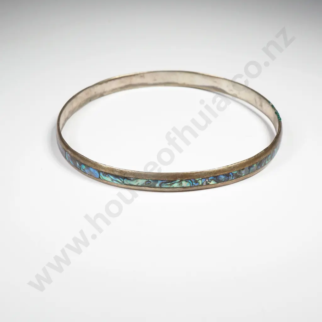 Vintage Mexican Sterling Silver And Abalone Bangle Image 1++