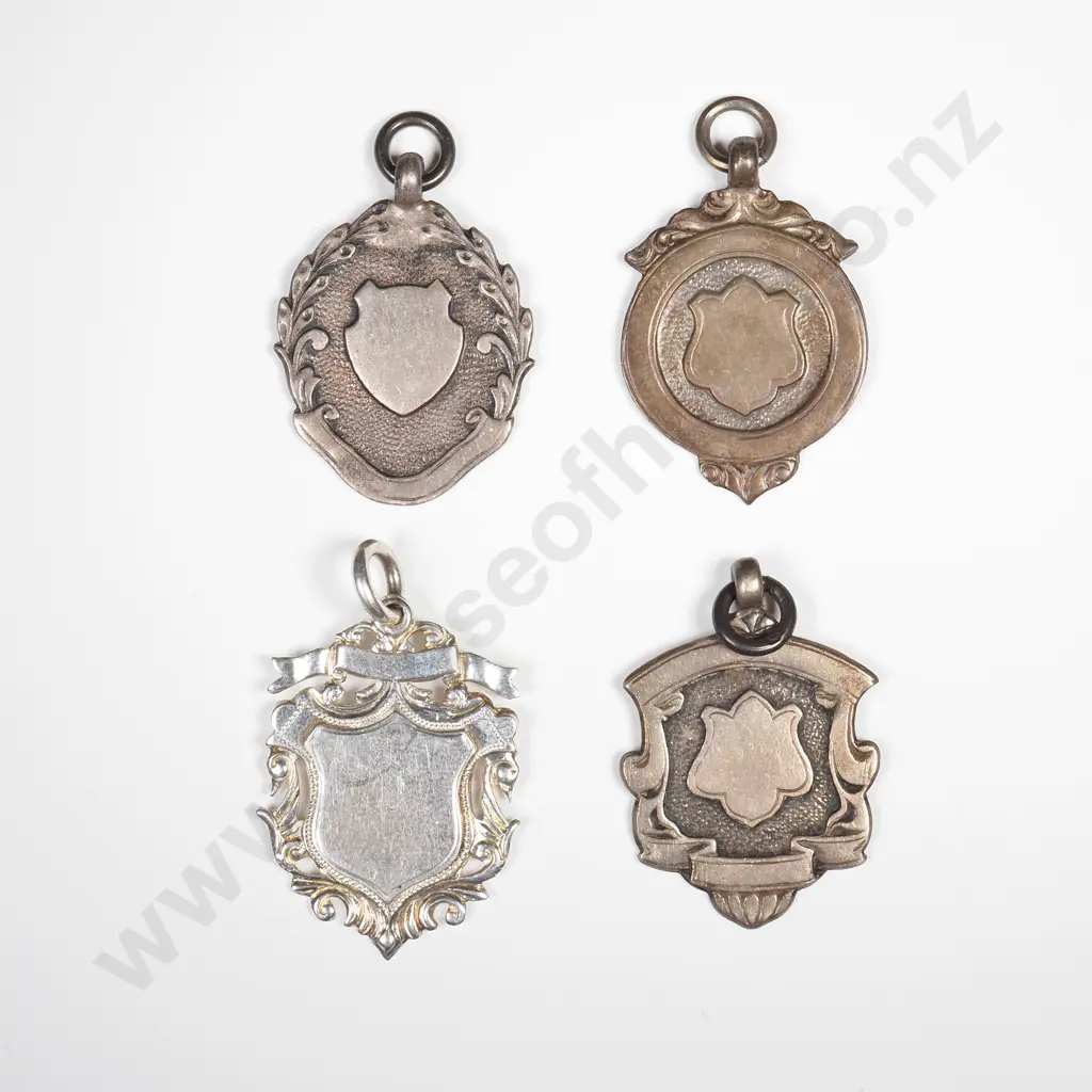 4 X Vintage Sterling Silver Fob Medals, Each Hallmarked For Birmingham Image 1++