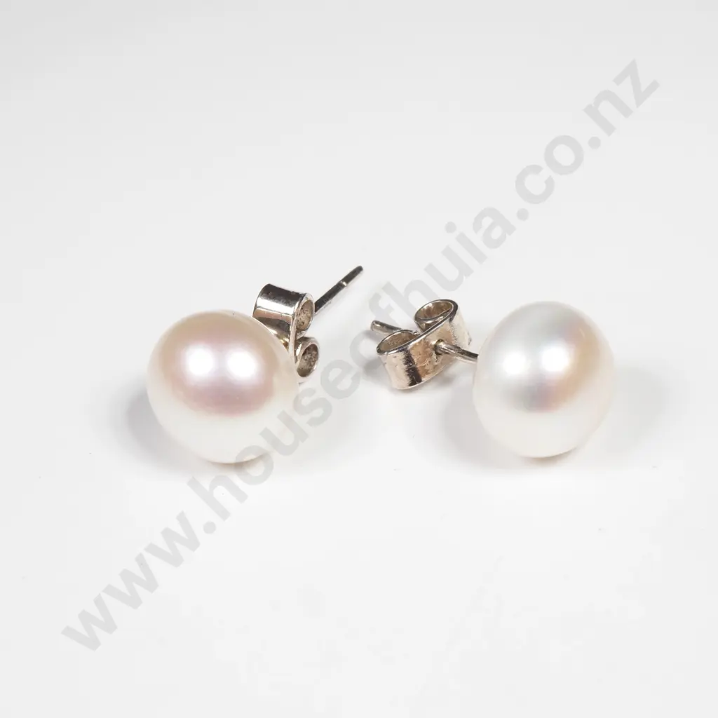 Sterling Silver Pearl Stud Earrings Image 1++