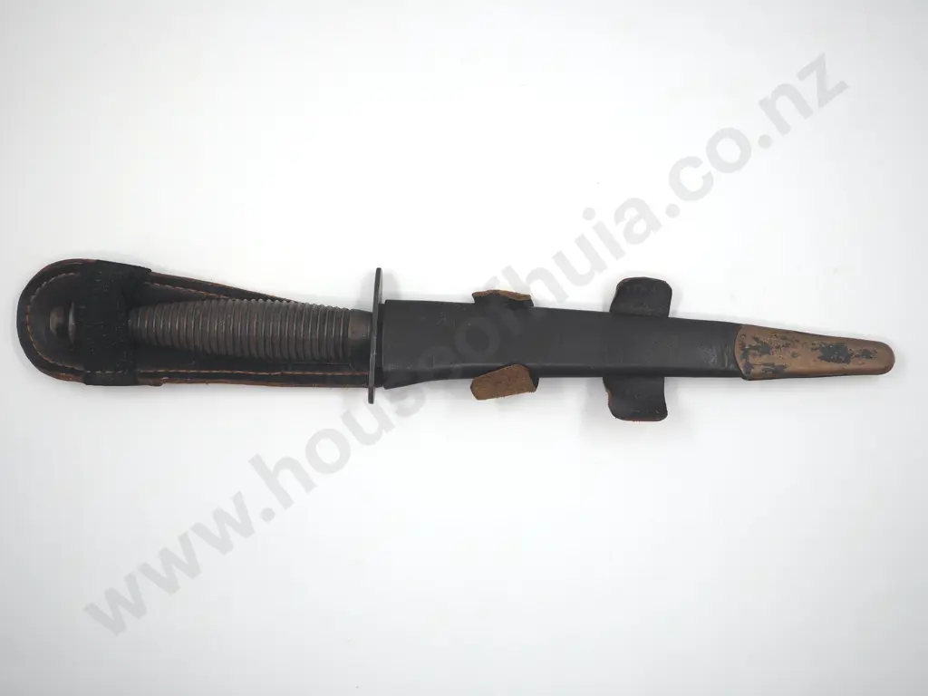 WW2 3rd Pattern Fairbairn Sykes Commando Dagger in Original Leather Scabbard. Image 1++