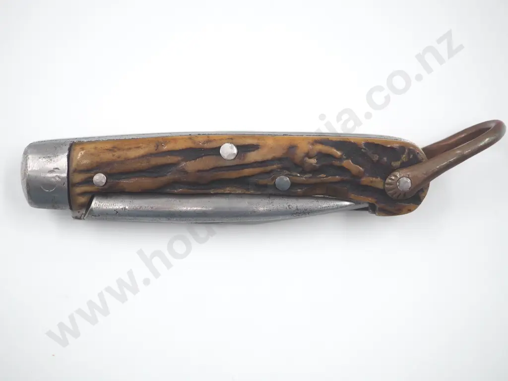 Antique Bone Handled Clasp Knife w Spike Attachment: Naval Interest Image 1++