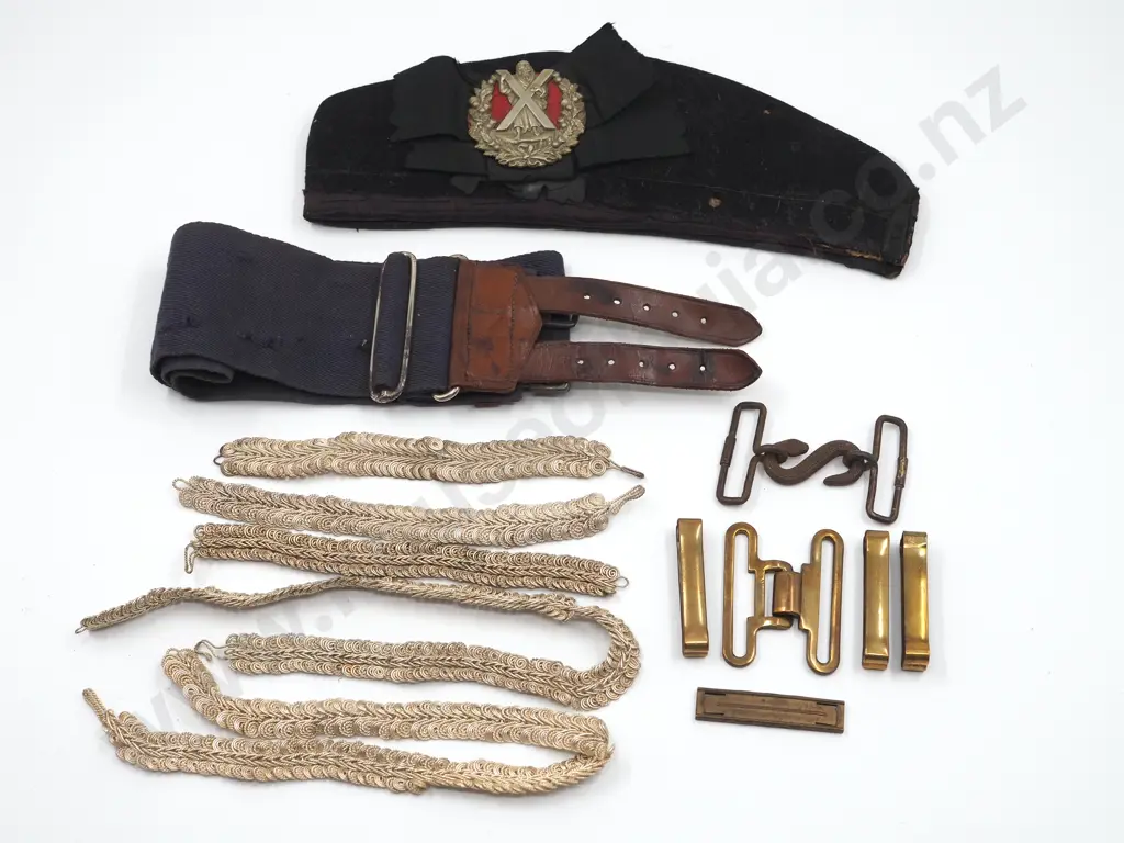 Scottish WW1 Side Cap, Regimental Belt (Formerly w Badges), Military Belts, Stripper Clip, Silver Uniform Embellishments Image 1++