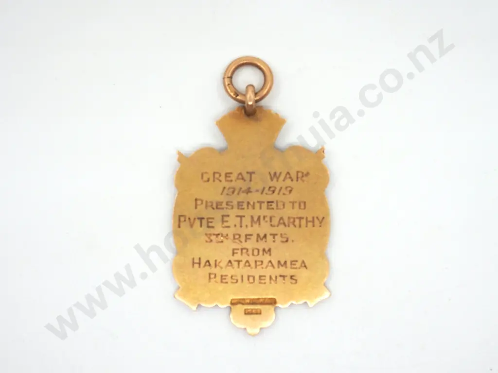 15ct gold Return Fob - 23/221 ET McCarthy (Hakataramea) Image 1++