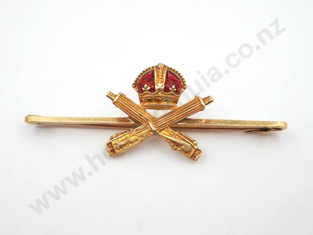 WW1 Machine Gun Corps Enamelled 15ct Gold Sweetheart Brooch Image 1++
