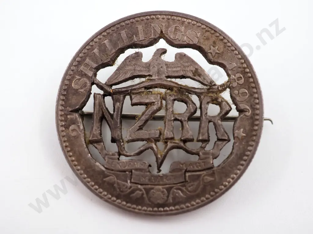 Boer War Veteran Bring Back: New Zealand Rough Riders 2 1/2 Shilling Coin Brooch Image 1++