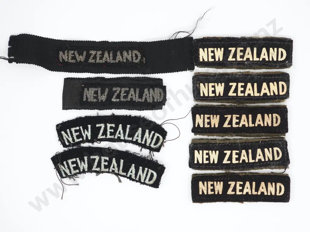 Nine Cloth New Zealand Shoulder Titles WW2 Army, Navy. Image 1++
