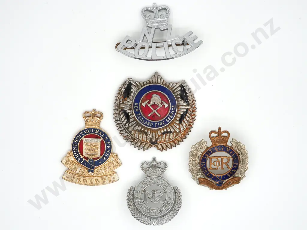 Five New Zealand Civil Service Badges: Police, Fire, Justice, Etc Image 1++