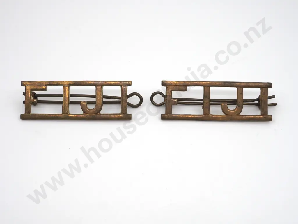 WW2 Fiji Hand Cut Brass Shoulder Titles Image 1++
