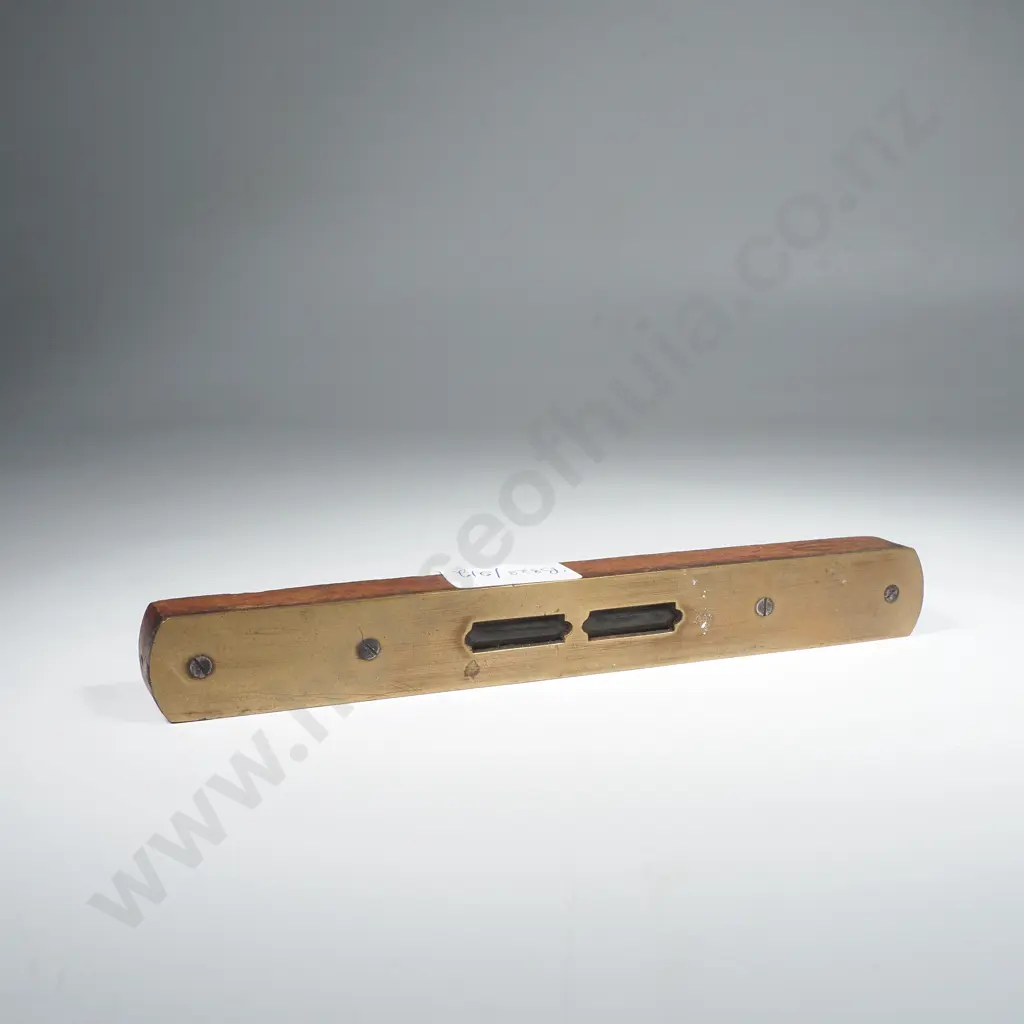 Vintage Mahogany & Brass Topped Spirit Level or Pocket Level w Two Shaped Apertures Image 1++