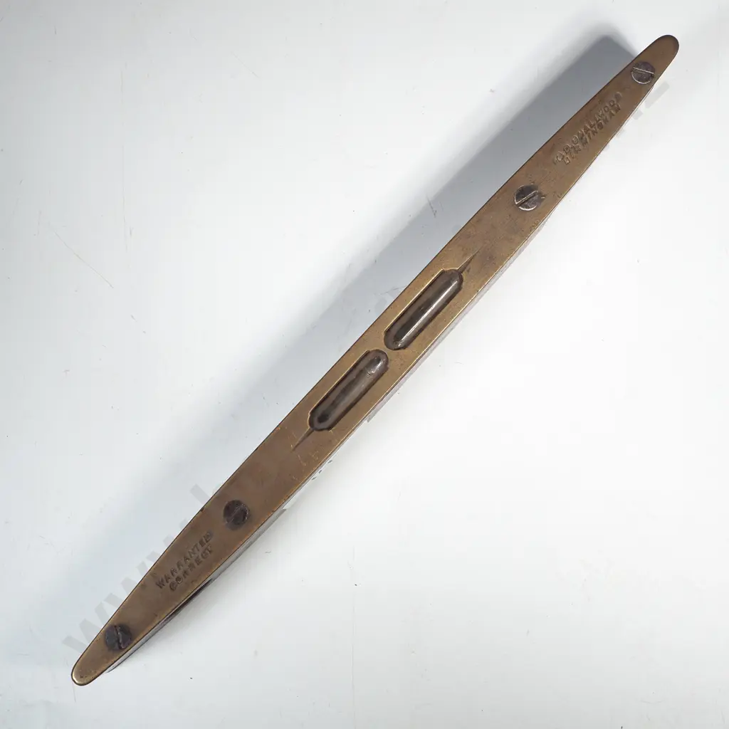 Vintage Mahogany & Torpedo Shaped Spirit Level w Two Viewing Windows by Smallwood Birmingham, Marked 'Warranted Correct' Image 1++