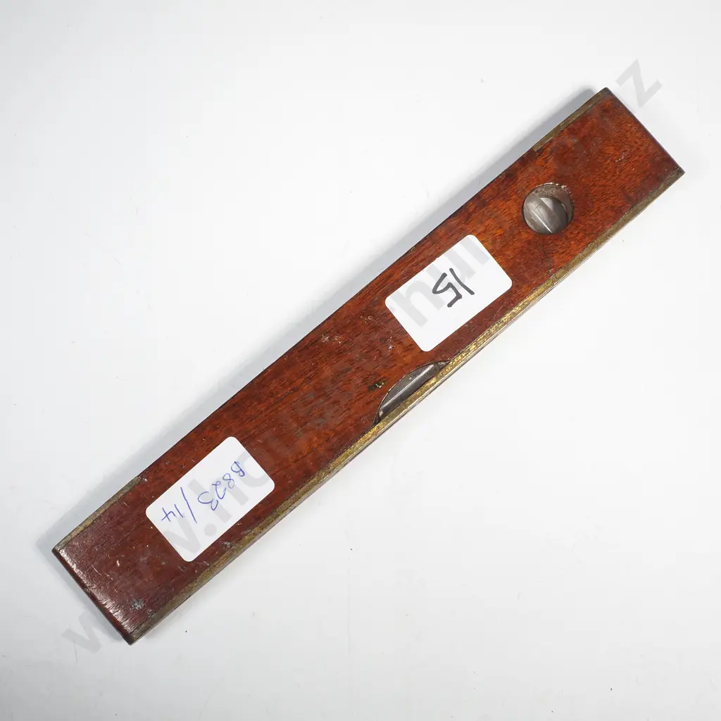 Vintage Mahogany & Brass Torpedo Shaped Spirit Level w Plumb Vial , by Marples & Sons Sheffield w Triple Shamrock Mark Image 1++