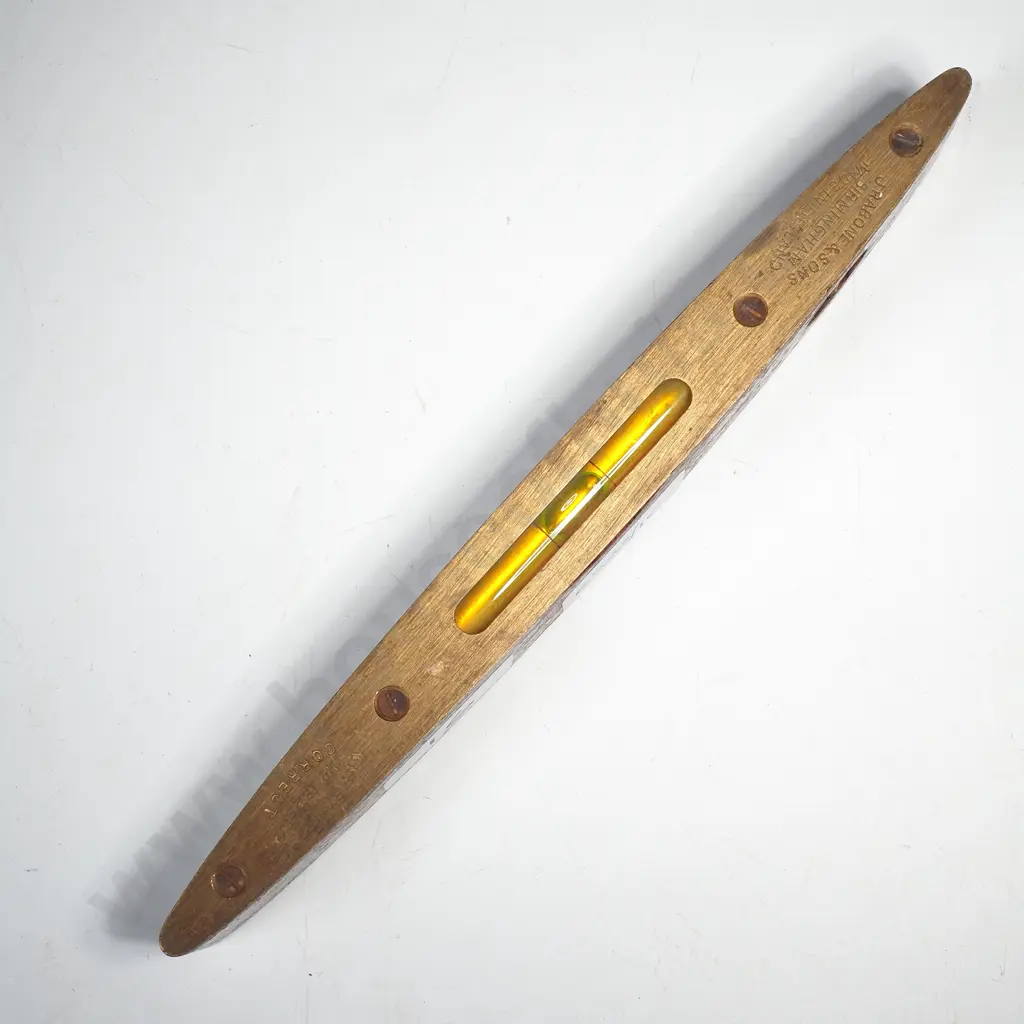Vintage Mahogany & Brass Torpedo Shaped Spirit Level w Plumb Side Vial, by J Rabone &  Sons, No 1625 Image 1++