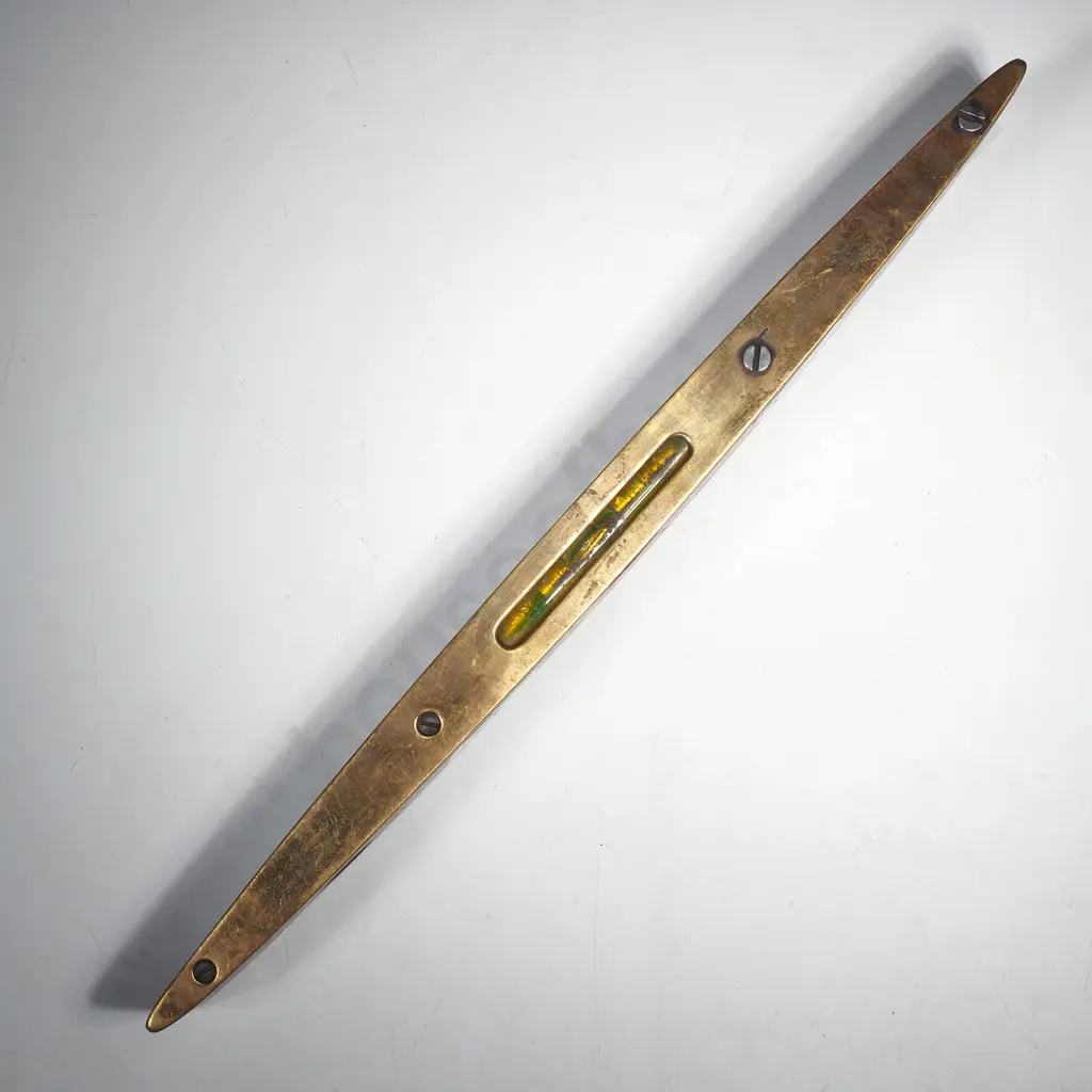 Brass & Mahogany Torpedo Shaped Spirit Level Single Window by J Rabone & Sons w Plumb Vial for Vertical Alignment Image 1++