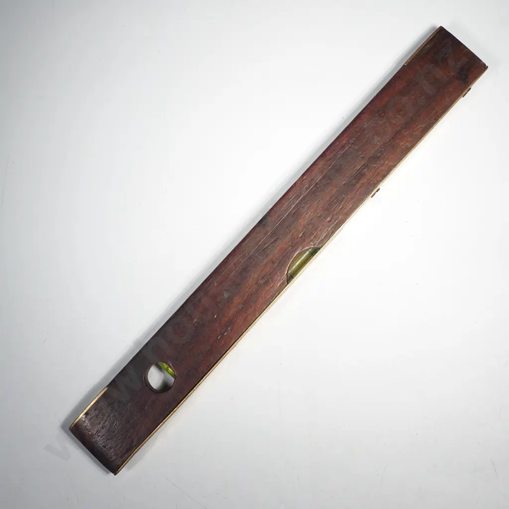 Brass & Mahogany Torpedo Shaped Spirit Level Single Window by J Rabone & Sons w Plumb Vial for Vertical Alignment Image 1++