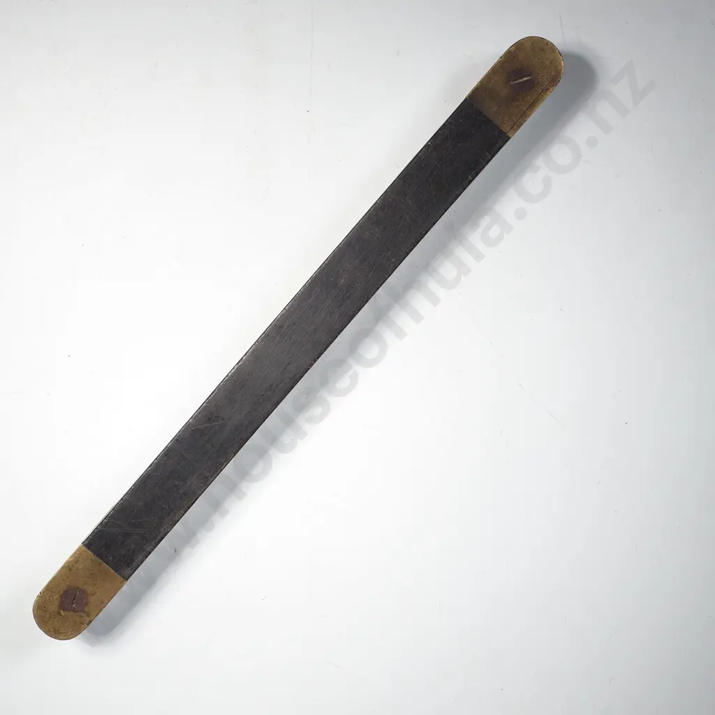Antique Pocket Shaped  Wood & Brass Spirit Level w Central Glass, Protective End Caps & Sight Window Accents Image 1++