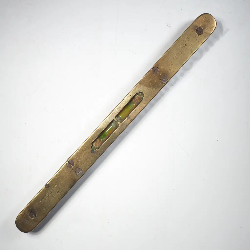 Brass & Dark Wood Pocket Sprit Level w Double Aperture & Side View Ports, By W Marples & Sons Image 1++