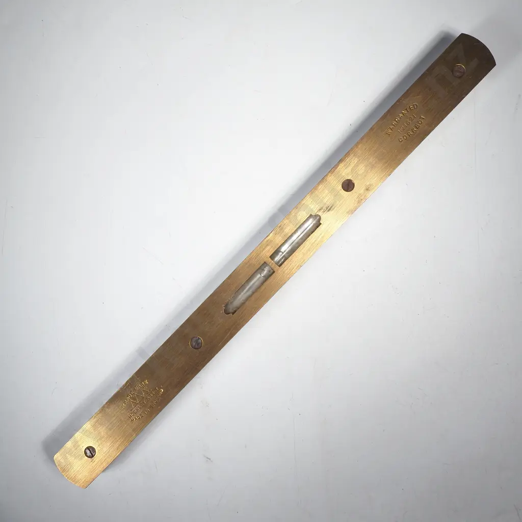 Vintage Mahogany & Brass Spirit Level w Two Viewing Windows, Trademark Hockley Ave, No 1621, Warranted Correct Image 1++
