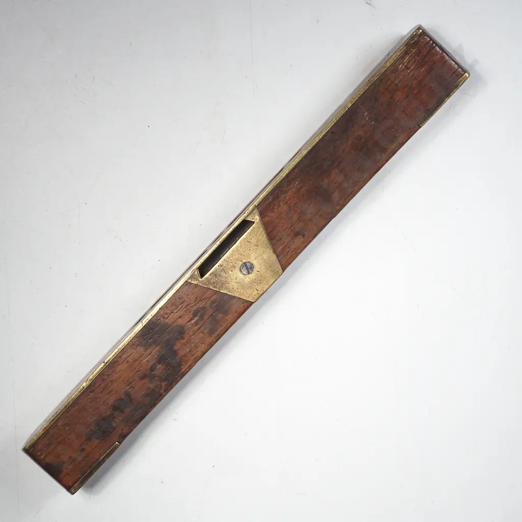 Antique Mahogany & Brass Spirit Level w Brass Top Plate & 'Gothic Style' View Window by Mark Hill, Birmingham Image 1++
