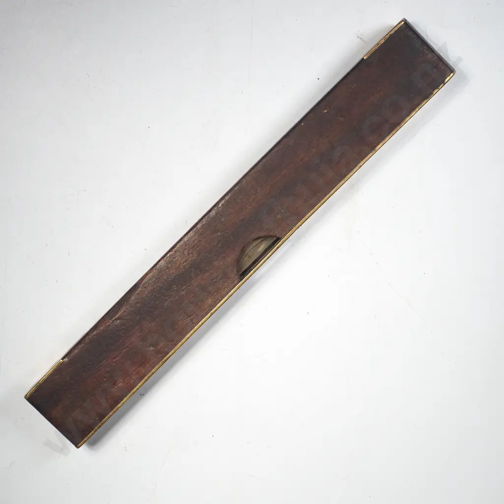 Brass Bound & Mahogany Pocket Spirit Level w One Viewing Window & Adjustable Screws,  Probably  by Stratton Bros. Image 1++