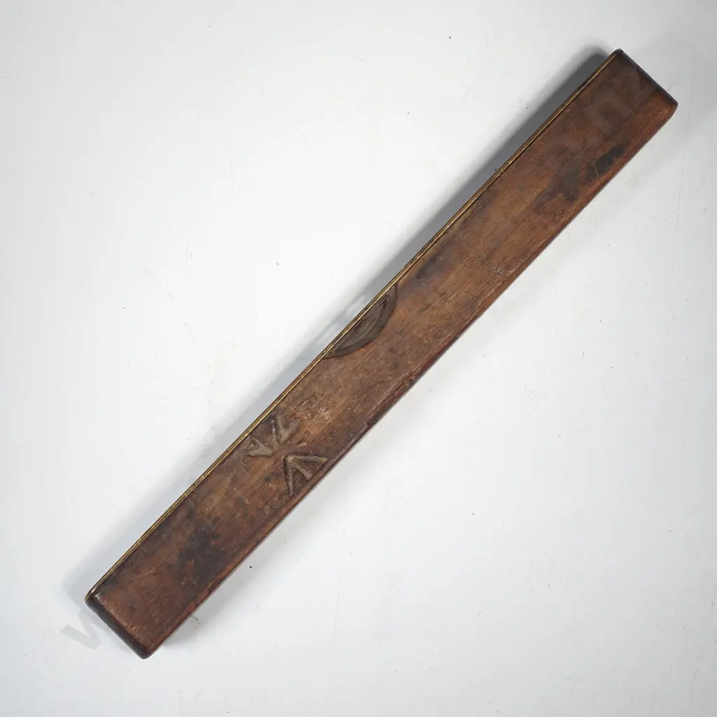 Antique Brass Spirit Level w Decorative Hourglass Cutouts w Dual View Opening Split at Centre By John Rabone & Sons Image 1++