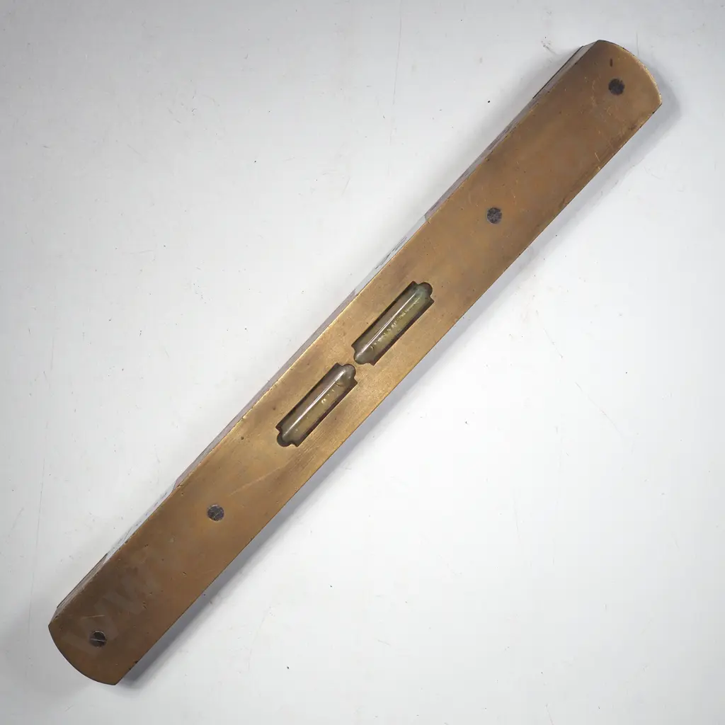 Vintage Wood & Brass Pocket Spirit Level w Dual Viewing Windows Image 1++