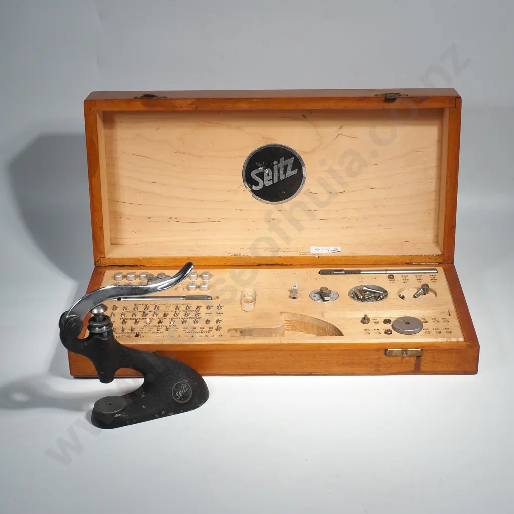 Seitz Watchmaker's Jewelling Tool Set (or Friction Jewelling Press) in a Fitted Wooden Case Image 1++