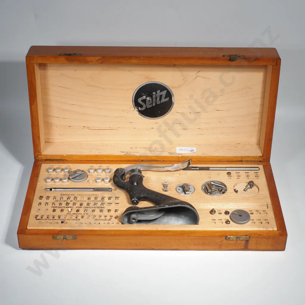 Seitz Watchmaker's Jewelling Tool Set (or Friction Jewelling Press) in a Fitted Wooden Case Image 1++