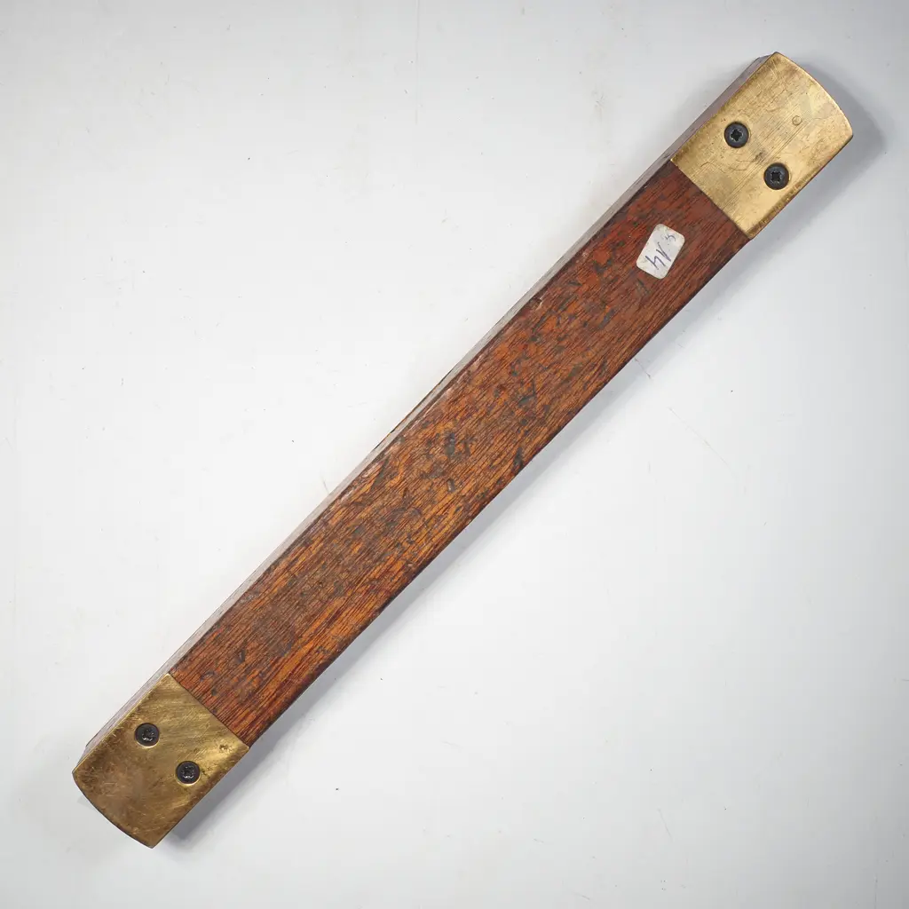 Wood & Brass Spirit Level by I & D Smallwood w Single Viewing Window w Green Liquid Dial Image 1++