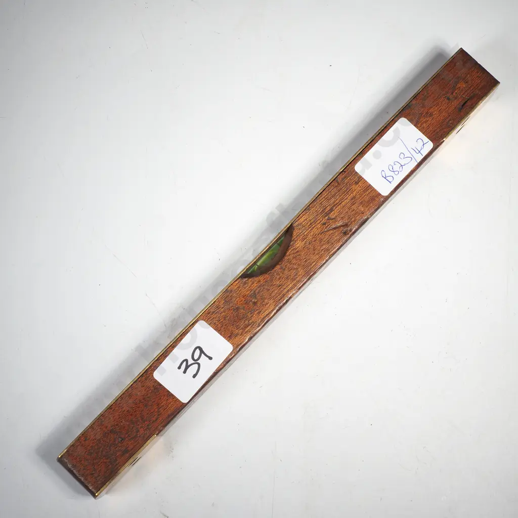 Wood & Brass Spirit Level by I & D Smallwood w Single Viewing Window w Green Liquid Dial Image 1++
