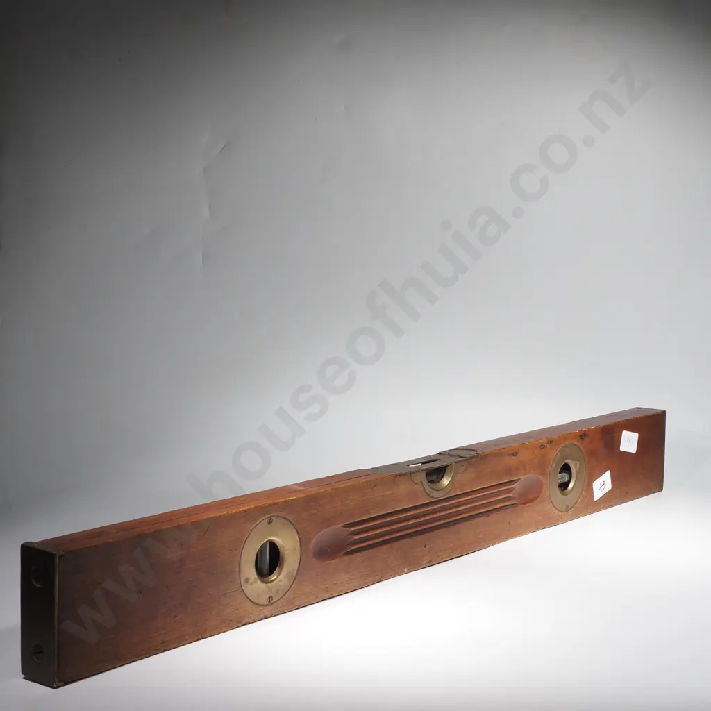 Vintage Wooden & Brass Spirit Level by Henry Disston & Sons, w Brass End Plates & Vial Surrounds Image 1++