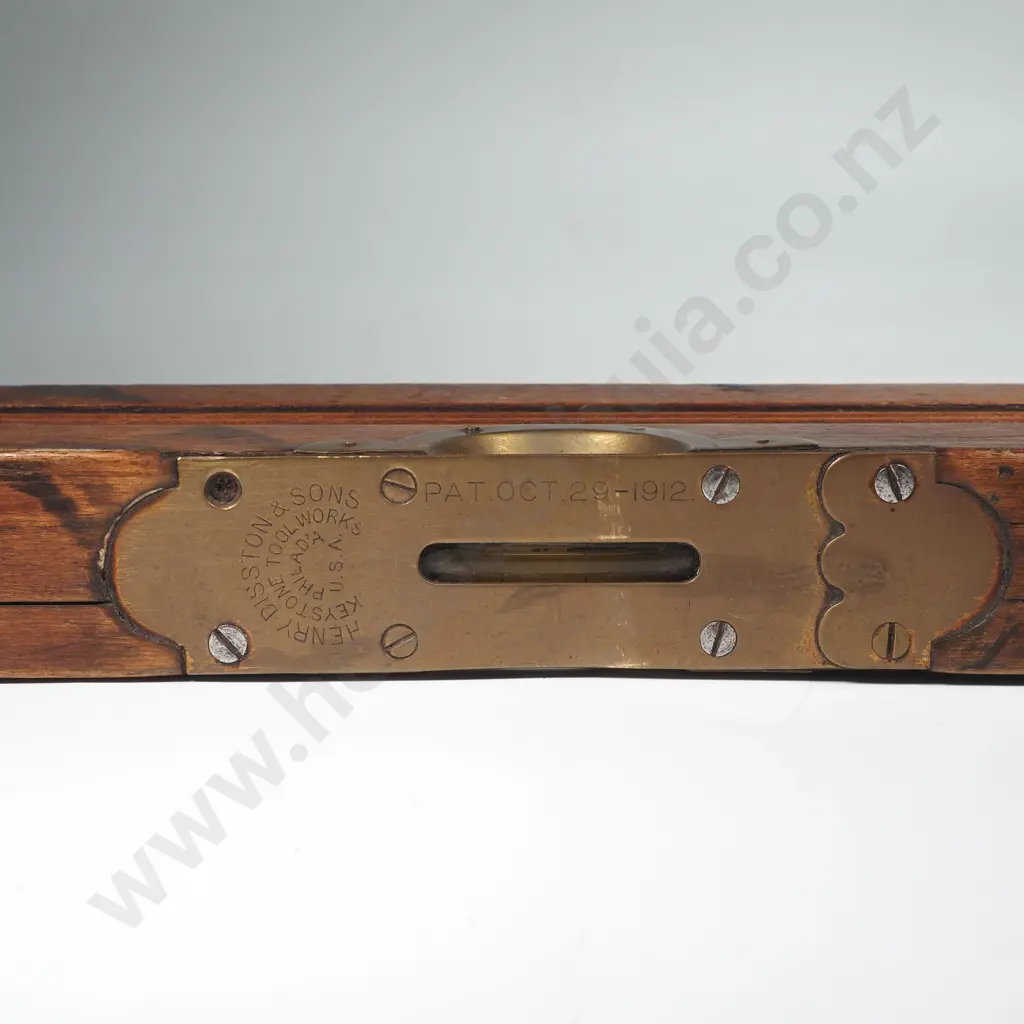 Vintage Wooden & Brass Spirit Level by Henry Disston & Sons, w Brass End Plates & Vial Surrounds Image 1++