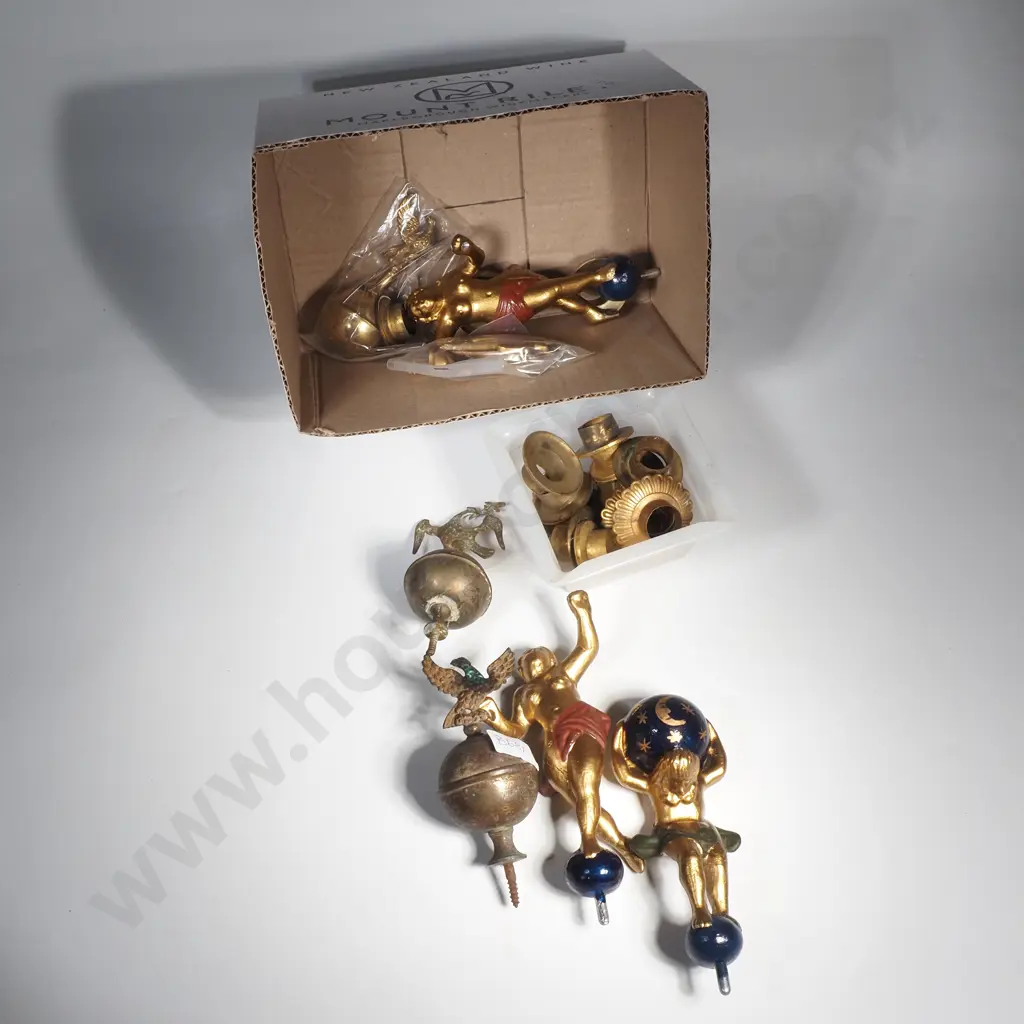 Collection of Antique Dutch Clock Ornaments including Gilt Putti & Assorted Longcase Finials & Clock Mounts Image 1++