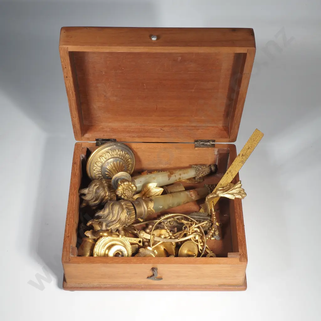 Vintage Wooden Box w a Collection of Assorted Ormolu Mounts Image 1++