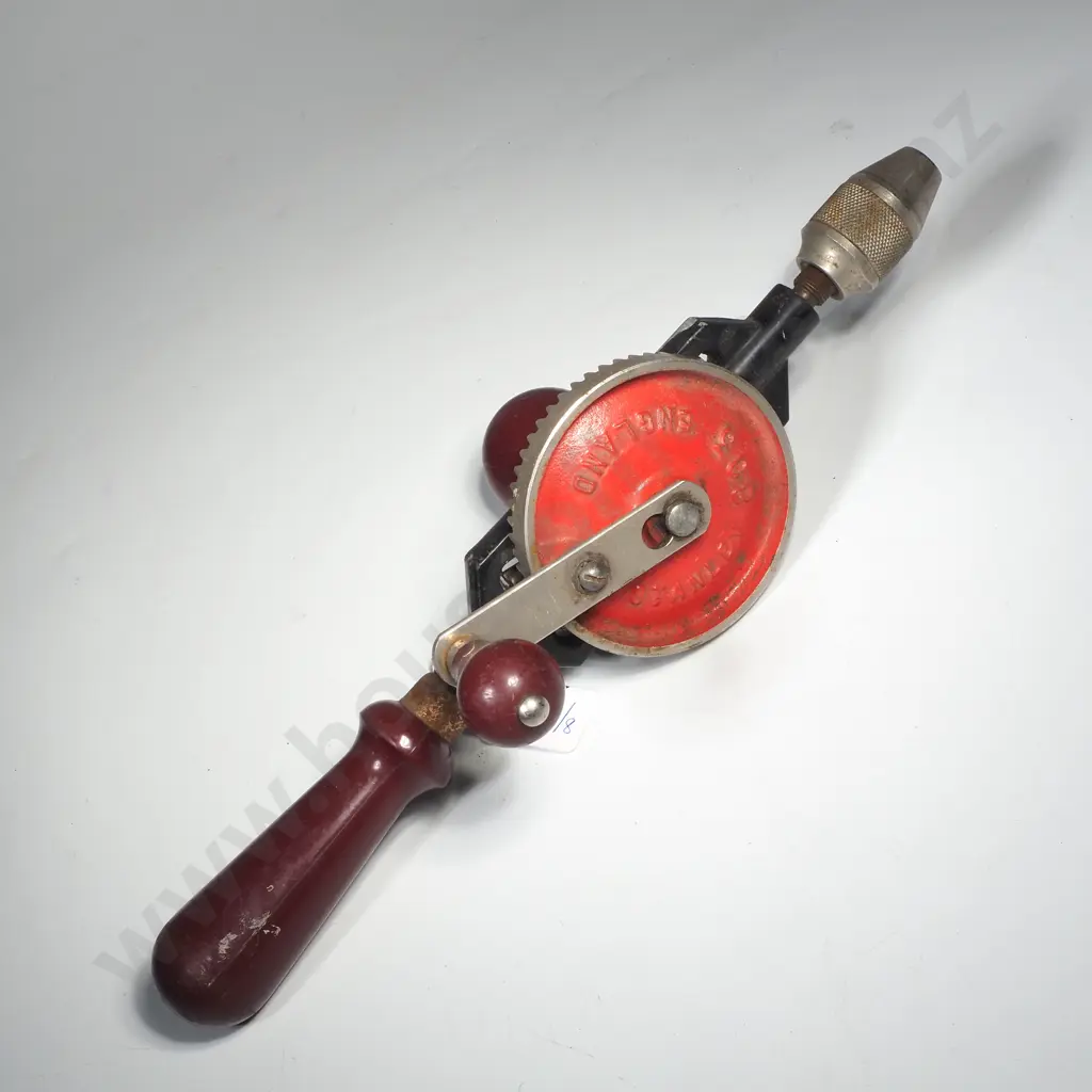 Vintage Stanley No 803 Hand Drill (Often Called an Eggbeater Drill) w Red Painted Drive Gear Image 1++