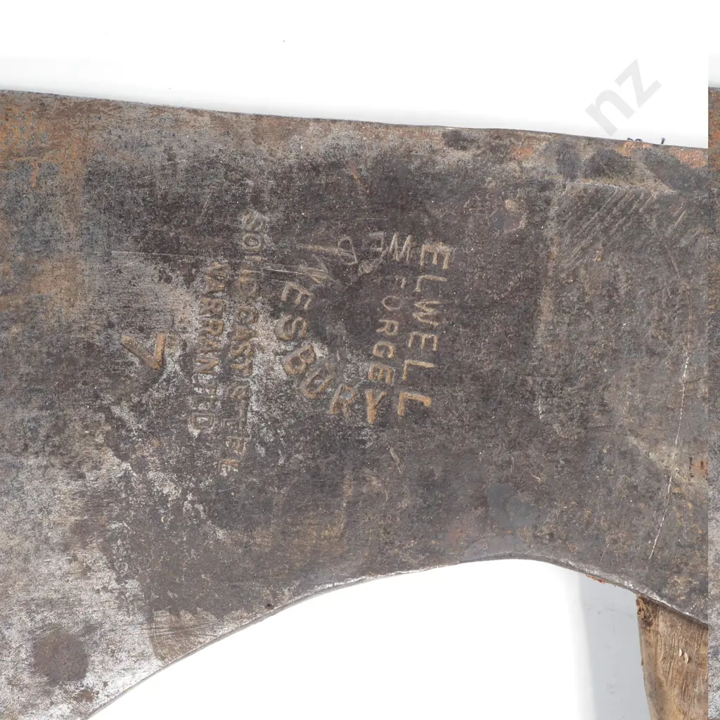 Vintage Elwell Forged Steel Axe w Wooden Handles & Flared Profile 45952 Image 1++