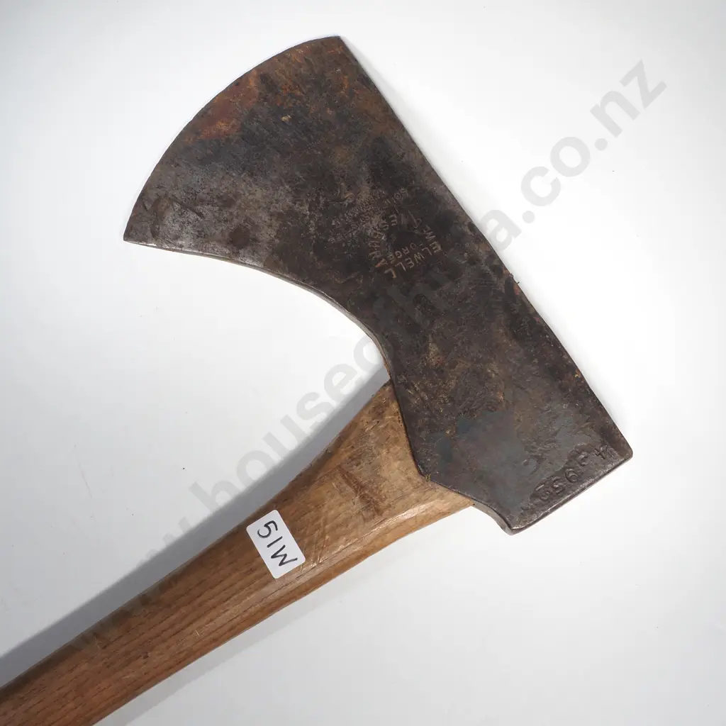 Vintage Elwell Forged Steel Axe w Wooden Handles & Flared Profile 45952 Image 1++