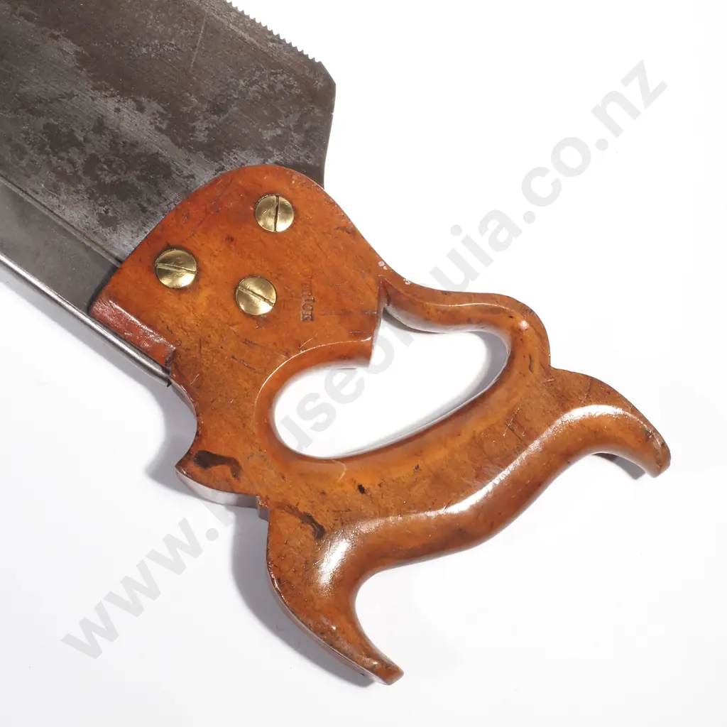 Henry Disston & Sons Backsaw or Tenon Saw w an Open Fruitwood or Beechwood Handle & a Disston Medallion Image 1++