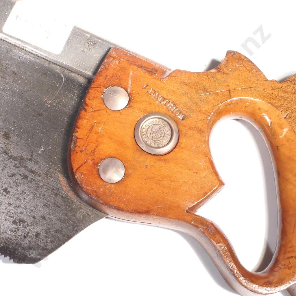 Henry Disston & Sons Backsaw or Tenon Saw w an Open Fruitwood or Beechwood Handle & a Disston Medallion Image 1++