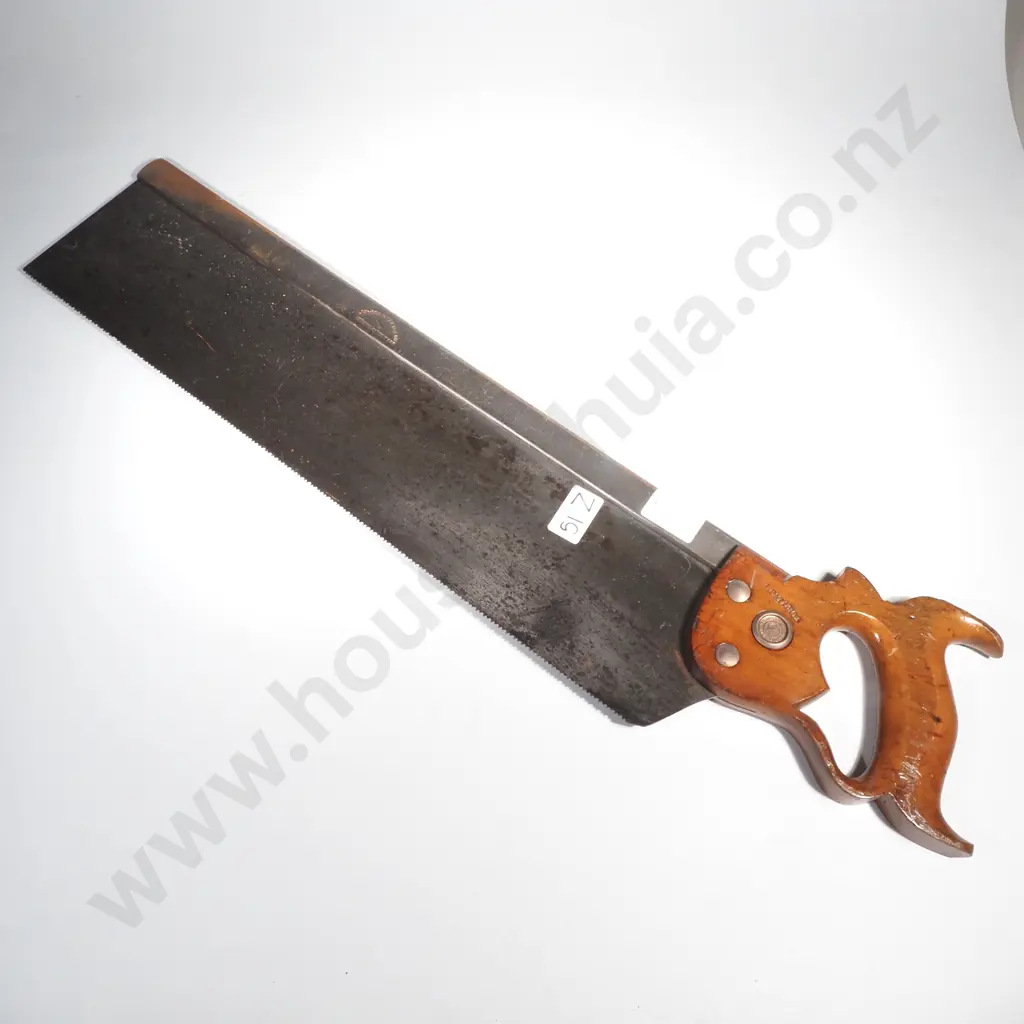 Henry Disston & Sons Backsaw or Tenon Saw w an Open Fruitwood or Beechwood Handle & a Disston Medallion Image 1++