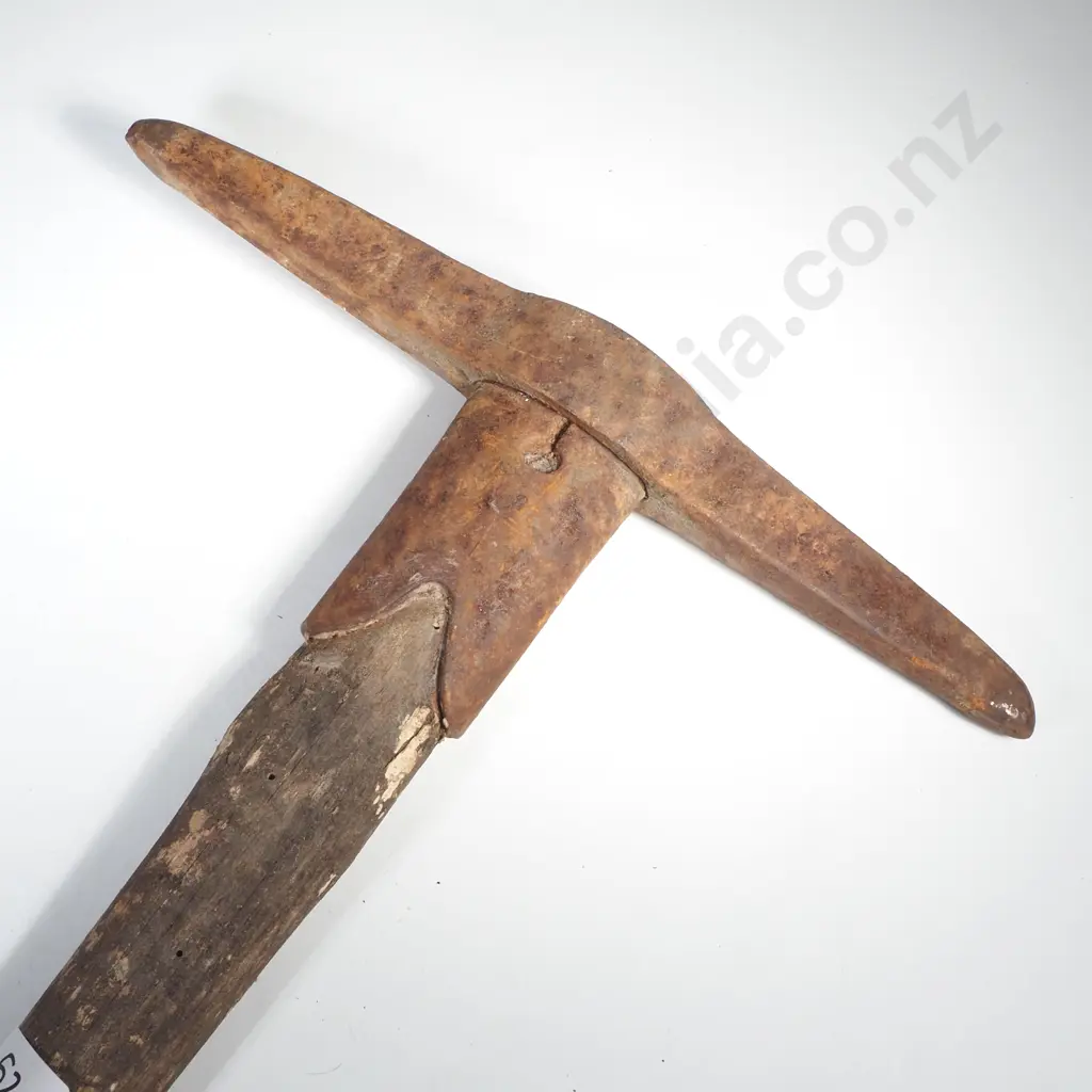 Vintage Miner's Pick w Forged w Rusted Metal Head & Worn Wooden Handle Image 1++