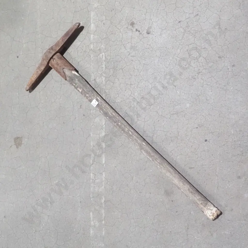 Vintage Miner's Pick w Forged w Rusted Metal Head & Worn Wooden Handle Image 1++