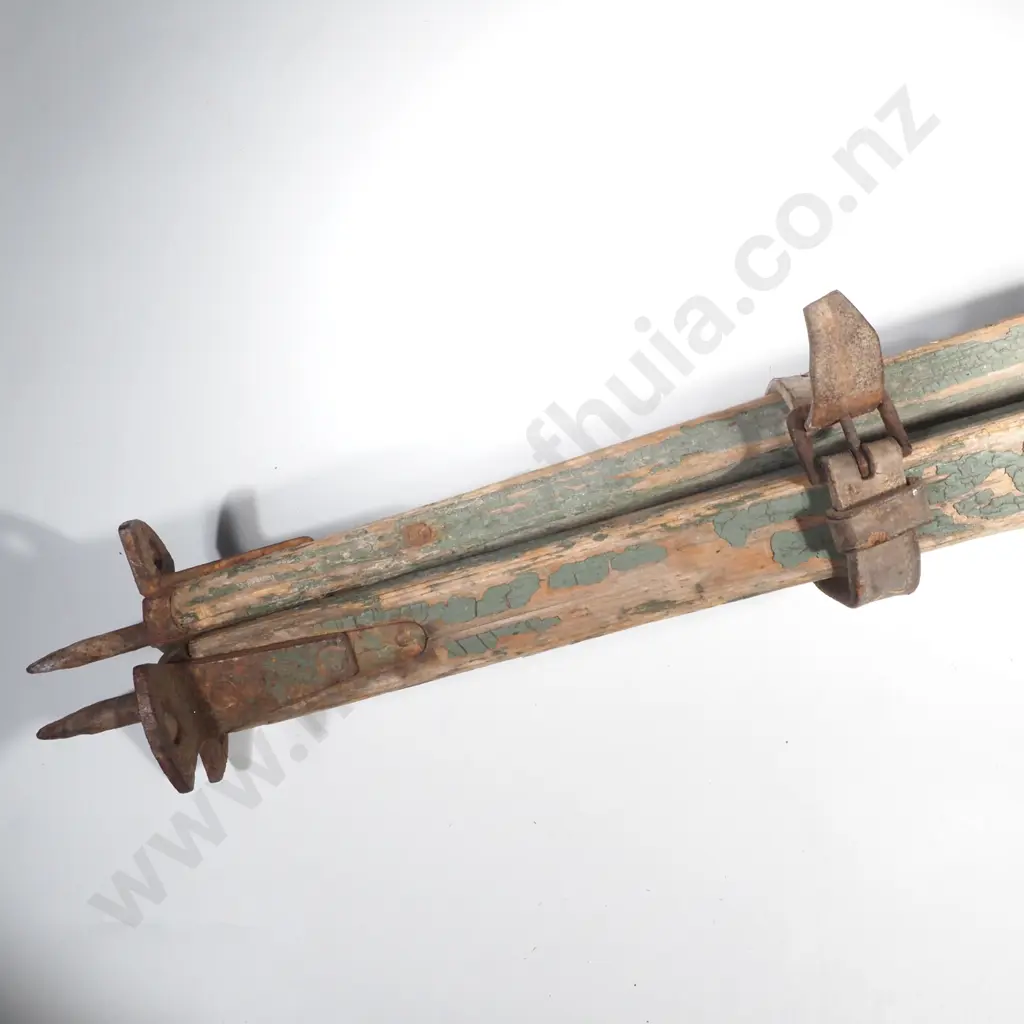 Vintage Wooden &  Metal Tripod w Metal Hardware, Possibly Military Artillery Image 1++