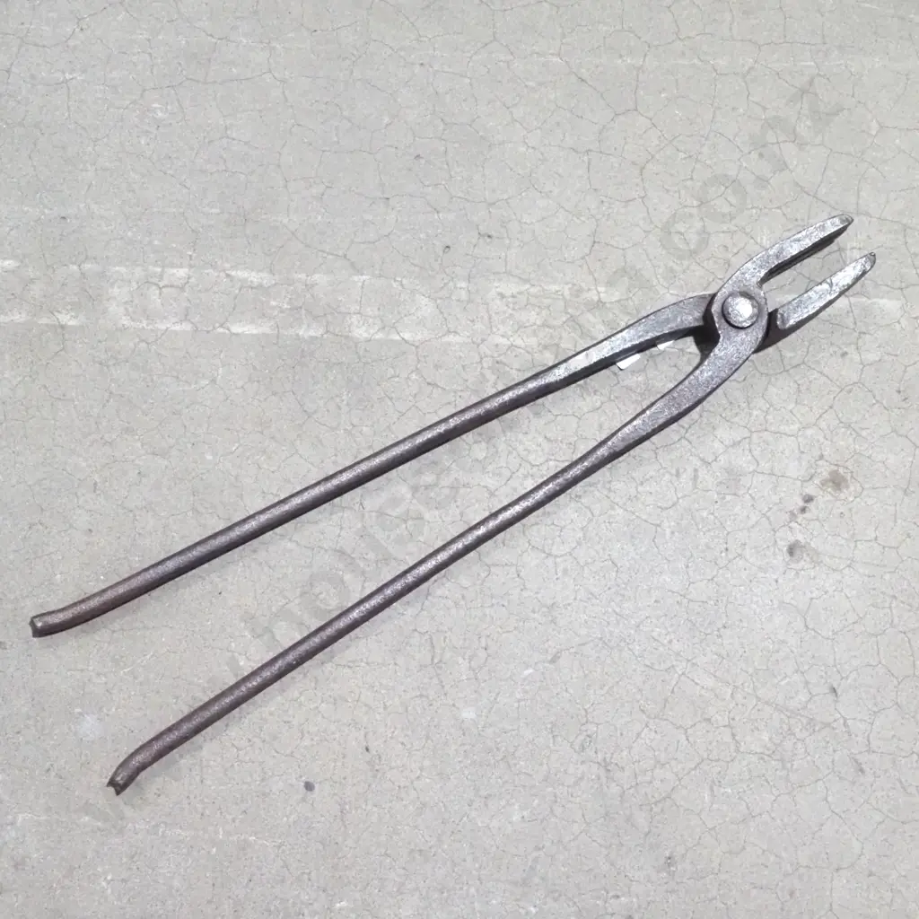 Antique Hand Forged Blacksmith Tongs w Flat -Bit Jaws  & Long Handles (Reins) Image 1++
