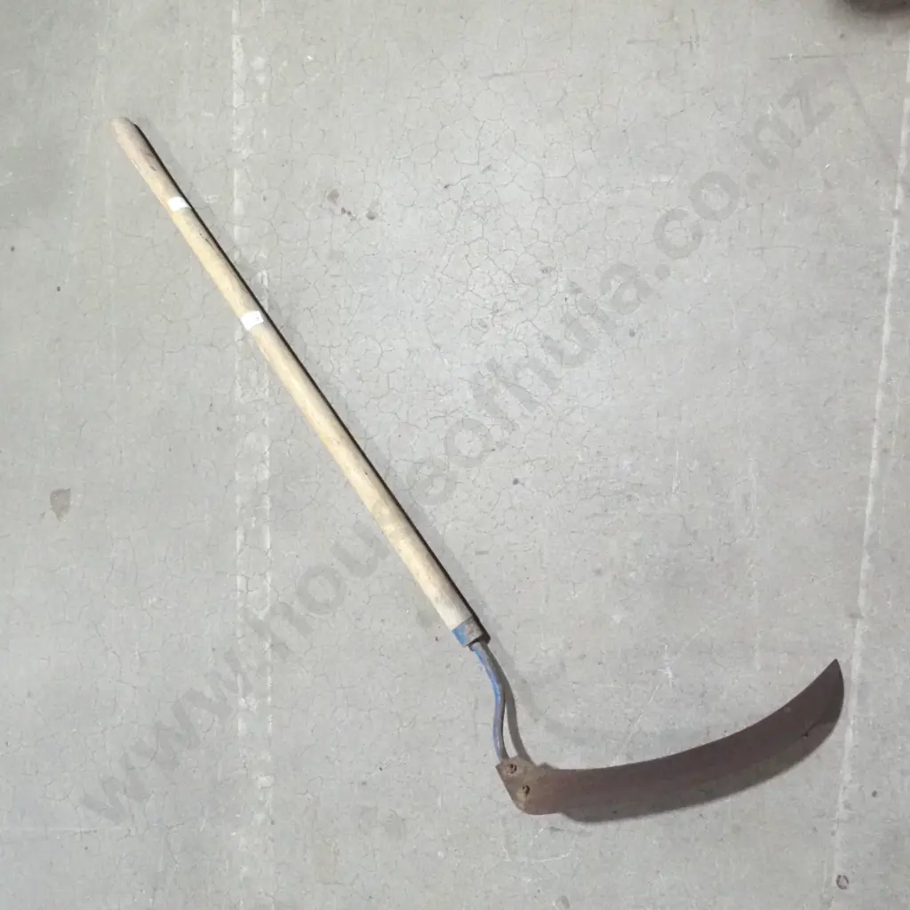Vintage Hand Sickle or Scythe/Flax Cutter w Curved Metal Blade & Attached Wooden Handle Image 1++