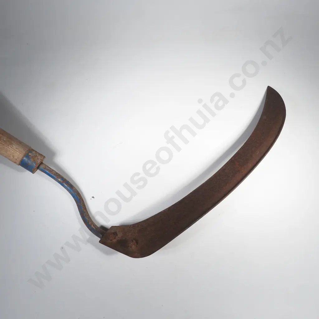 Vintage Hand Sickle or Scythe/Flax Cutter w Curved Metal Blade & Attached Wooden Handle Image 1++
