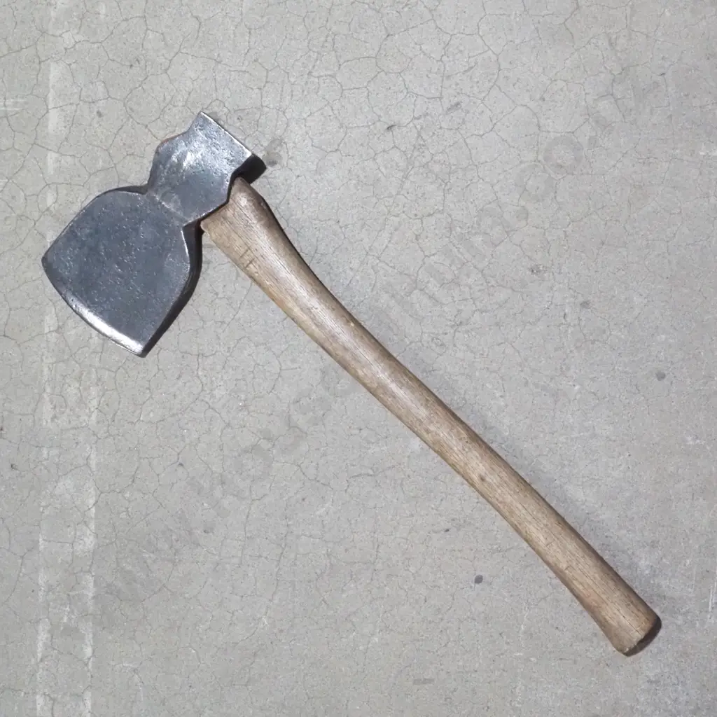Vintage Side Axe w Broad Flat Blade w a Bevel Cutting Edge w Wooden Handle Image 1++