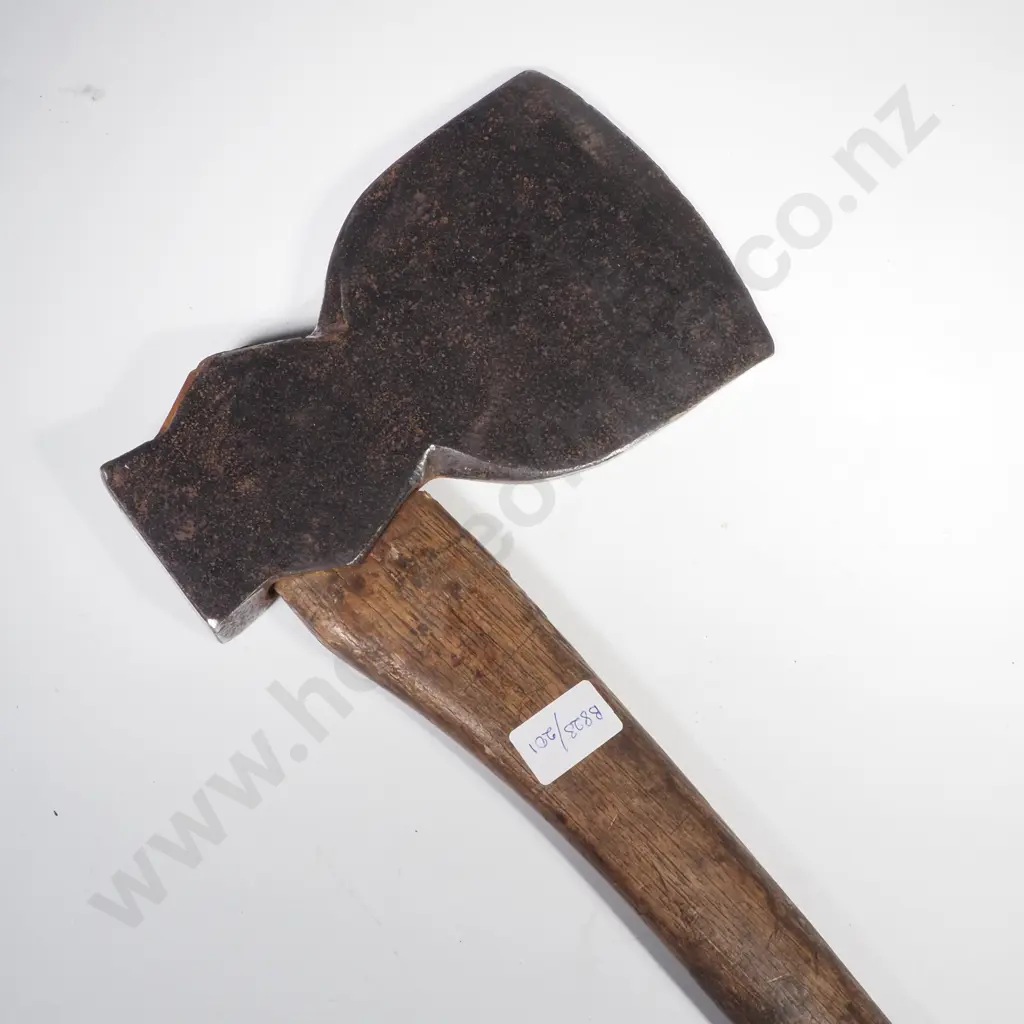 Vintage Side Axe w Broad Flat Blade w a Bevel Cutting Edge w Wooden Handle Image 1++